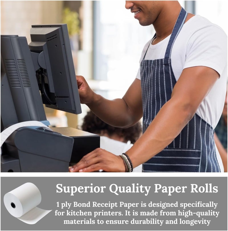 BAM POS Bright White 3"" x 150' 1-Ply Bond Receipt Paper Rolls (12 Rolls) - Image 3